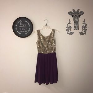 Francesca’s purple and gold dress